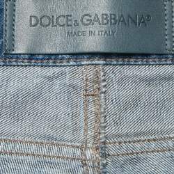 Pre Owned Dolce & Gabbana Blue Bird Applique Denim Ripped Jeans M Waist 32"