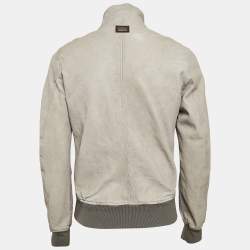 Pre Owned Dolce & Gabbana Green Leather Zip-Up Bomber Jacket L