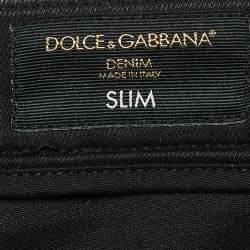 Pre Owned Dolce & Gabbana Black Paint Splashed Denim Ripped Slim Jeans L Waist 33"