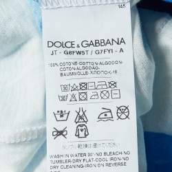 Pre Owned Dolce & Gabbana Blue/White Striped Graphic Print Cotton Crew Neck T-Shirt XXL