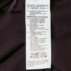 Pre Owned Dolce & Gabbana Dark Purple Queen Bee Embroidered Cotton Crew Neck T-Shirt L