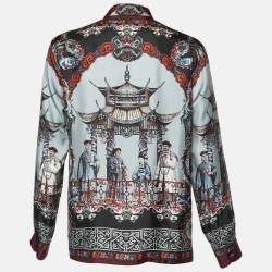 Pre Owned Dolce & Gabbana Grey Chinese Temple Print Silk Vanity Shirt L