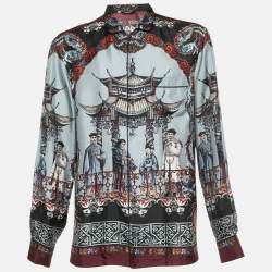 Pre Owned Dolce & Gabbana Grey Chinese Temple Print Silk Vanity Shirt L