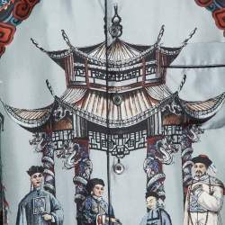 Pre Owned Dolce & Gabbana Grey Chinese Temple Print Silk Vanity Shirt L