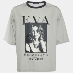 Pre Owned Dolce & Gabbana x Tom Munro Grey Eva Herzigova Print Cotton Oversized T-Shirt XS