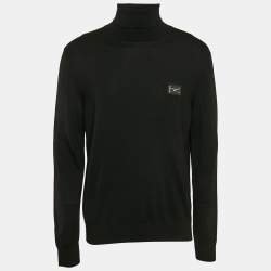 Pre Owned Dolce & Gabbana Black Logo Plaque Wool Knit Turtleneck Sweater XL
