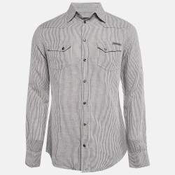 Dolce & Gabbana Grey Stripe Cotton Button Front Shirt M
