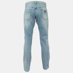 Pre Owned Dolce & Gabbana Blue Denim Distressed Slim Fit Jeans XL/Waist 36"