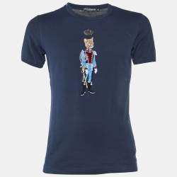 Pre Owned Dolce & Gabbana Navy Blue Cotton Royal Pet Patch Detail T-Shirt XS