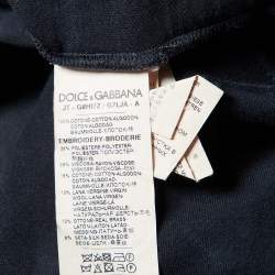 Pre Owned Dolce & Gabbana Navy Blue Cotton Royal Pet Patch Detail T-Shirt XS