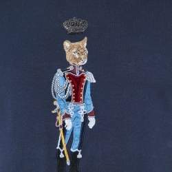 Pre Owned Dolce & Gabbana Navy Blue Cotton Royal Pet Patch Detail T-Shirt XS
