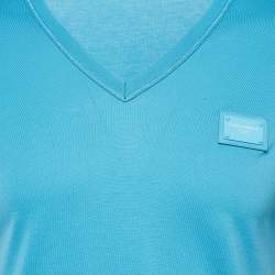 Dolce & Gabbana Blue Cotton V-Neck T-Shirt XS