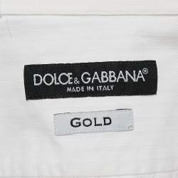 Pre Owned Dolce & Gabbana Gold White Striped Cotton Button Front Shirt S