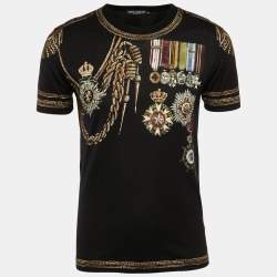 مملوكة مسبقًا Dolce & Gabbana Black Military Print Cotton Crew Neck T-Shirt S