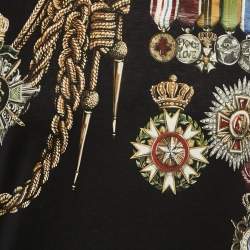 مملوكة مسبقًا Dolce & Gabbana Black Military Print Cotton Crew Neck T-Shirt S