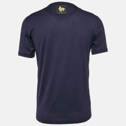 Pre Owned Dolce & Gabbana Navy Blue Rooster Print and Embellished Cotton T-Shirt M