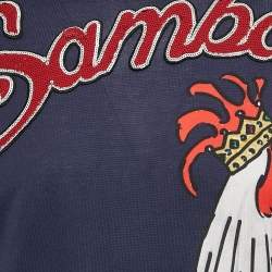 Pre Owned Dolce & Gabbana Navy Blue Rooster Print and Embellished Cotton T-Shirt M