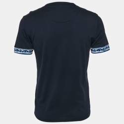 Pre Owned Dolce & Gabbana Navy Blue Cotton Contrast Print Detail T-Shirt M