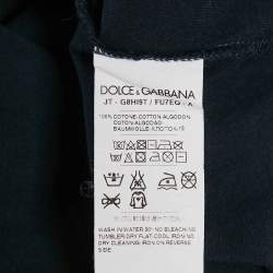 Pre Owned Dolce & Gabbana Navy Blue Cotton Contrast Print Detail T-Shirt M