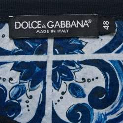 Pre Owned Dolce & Gabbana Navy Blue Cotton Contrast Print Detail T-Shirt M