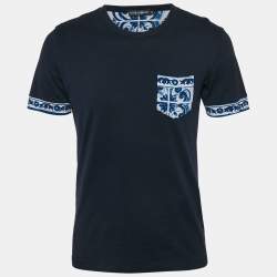 Pre Owned Dolce & Gabbana Navy Blue Cotton Contrast Print Detail T-Shirt M