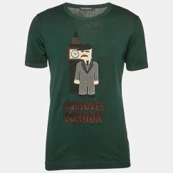 Pre Owned Dolce & Gabbana Green Cotton Applique Detail T-Shirt M