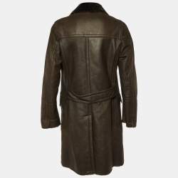 Pre Owned Dolce & Gabbana Brown Leather & Fur Lined Double Breasted Coat L