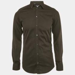 Pre Owned Dolce & Gabbana Gold Black Textured Cotton Shirt M