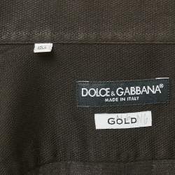 Pre Owned Dolce & Gabbana Gold Black Textured Cotton Shirt M