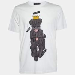 Pre Owned Dolce & Gabbana White Year of the Dog Print Cotton Crew Neck T-Shirt 3XL