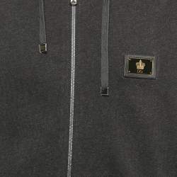 Pre Owned Dolce & Gabbana Charcoal Grey Cotton Knit Lace Trim Detail Hooded Jacket XXL