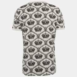 Pre Owned Dolce & Gabbana White Printed Cotton Knit Henley T-Shirt XXL