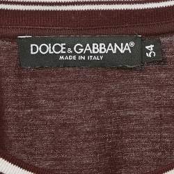 Pre Owned Dolce & Gabbana Burgundy Logo Print Cotton Knit Crew Neck T-Shirt XXL