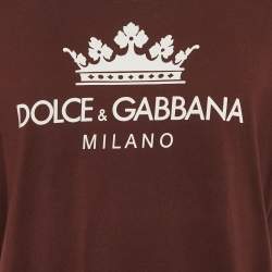 Pre Owned Dolce & Gabbana Burgundy Logo Print Cotton Knit Crew Neck T-Shirt XXL