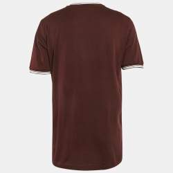Pre Owned Dolce & Gabbana Burgundy Logo Print Cotton Knit Crew Neck T-Shirt XXL