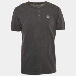 Pre Owned Dolce & Gabbana Dark Grey Cotton Knit Henley T-Shirt XXL