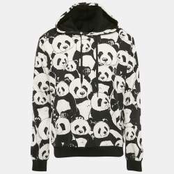 Pre Owned Dolce & Gabbana Black/White Pandas Print Cotton Knit Hooded Sweatshirt XXL