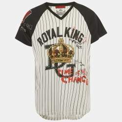Dolce & Gabbana Black/White Royal King Print Cotton Jersey Baseball T-Shirt XL