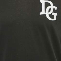 Pre Owned Dolce & Gabbana Black DG King Print Cotton Jersey V-Neck T-Shirt M