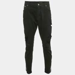 Pre Owned Dolce & Gabbana Black Side Stripe Denim Ripped Skinny Jeans Waist 38"