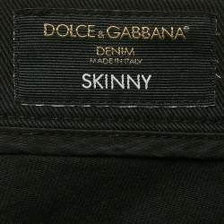 Pre Owned Dolce & Gabbana Black Side Stripe Denim Ripped Skinny Jeans Waist 38"