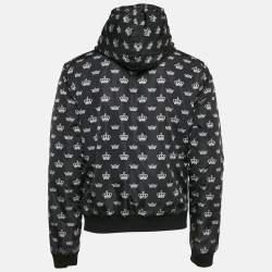 Dolce & Gabbana Black Crown Print Synthetic Zip-Up Jacket L
