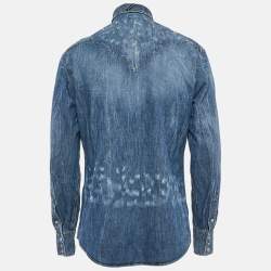 Pre Owned Dolce & Gabbana Blue Distressed Denim Button Front Shirt XL