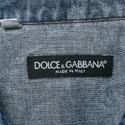 Pre Owned Dolce & Gabbana Blue Distressed Denim Button Front Shirt XL