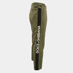Dolce & Gabbana Green Gabardine Logo Embossed Trim Detail Pants XL