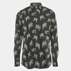 Pre Owned Dolce & Gabbana Gold Black Animal Print Cotton Button Front Shirt XL