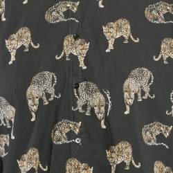 Pre Owned Dolce & Gabbana Gold Black Animal Print Cotton Button Front Shirt XL