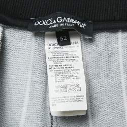 Pre Owned Dolce & Gabbana Black Pinstripe Cotton Knit Applique Detail Track Pants XL