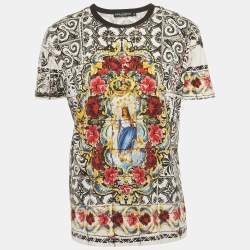 Pre Owned Dolce & Gabbana Black/White Printed Jersey Crewneck T-Shirt XXL 