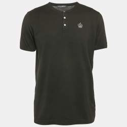Pre Owned Dolce & Gabbana Black Crown Embroidery Cotton Henley T-Shirt XL